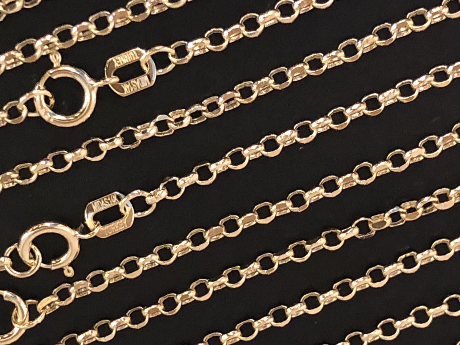 14 k Solid Yellow Gold 1.9 mm Rolo Chain Necklace 16″, 18″, 20″, 22″, 24”.