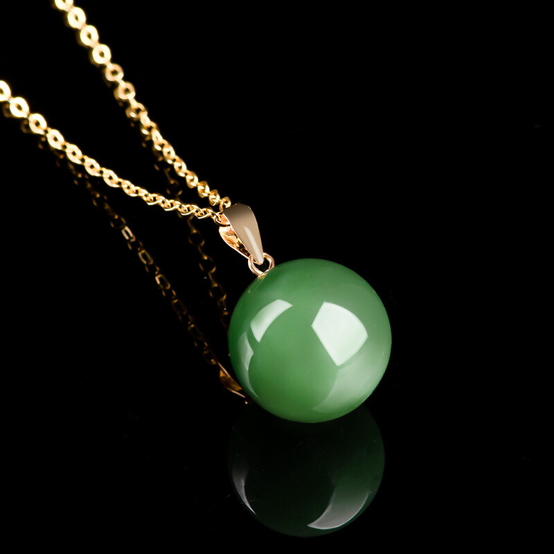 Old Green Jade Green Jadeite Lucky Round Bead Female Male Necklace Pendant Gift