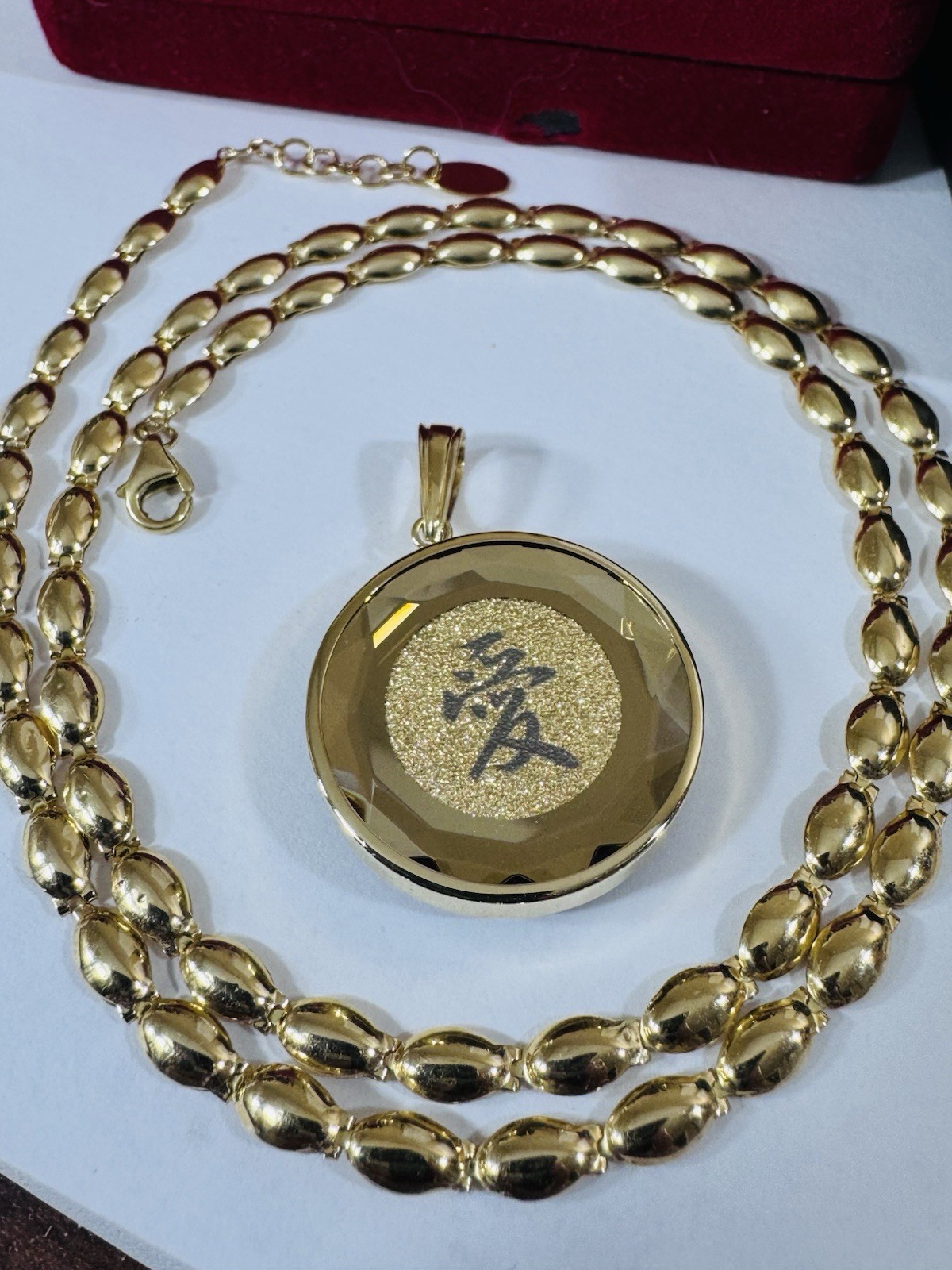 K18 Japan Gold Round Love Pendant Necklace 17/17.5” Long 16.3g 4mm