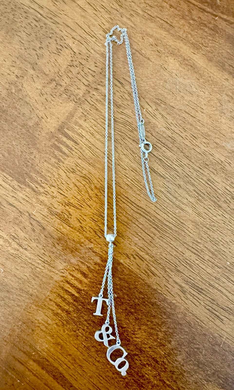 Authentic Tiffany & Co Sterling Silver T & Co Lariat Y Necklace 925 Adjustable
