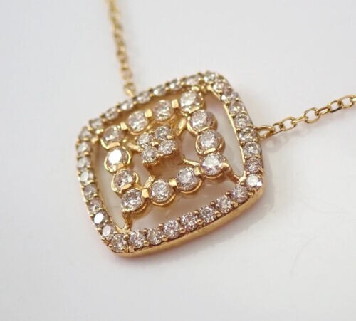 1.22ct Natural Moissanite Square Shape Charm Pendant Necklace 925 Silver 18″