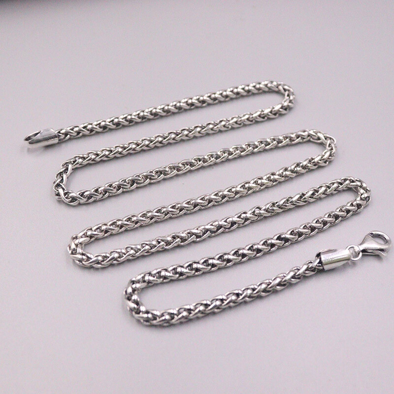 Real 925 Sterling Silver Necklace 2mm/3mm/4mm/5mm Wheat Chain Silver Necklace