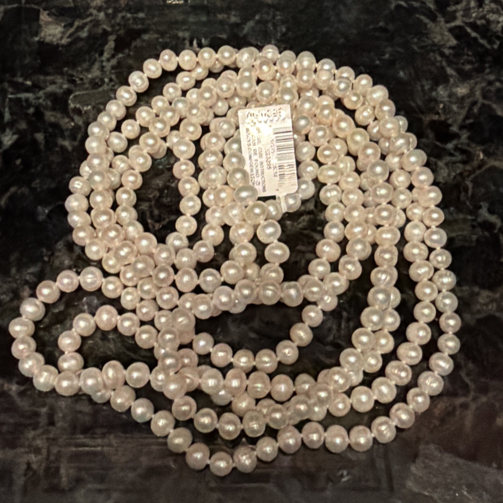 100” Freshwater White Pearl Necklace Endless Strand Genuine 7mm Orig. NWT $500