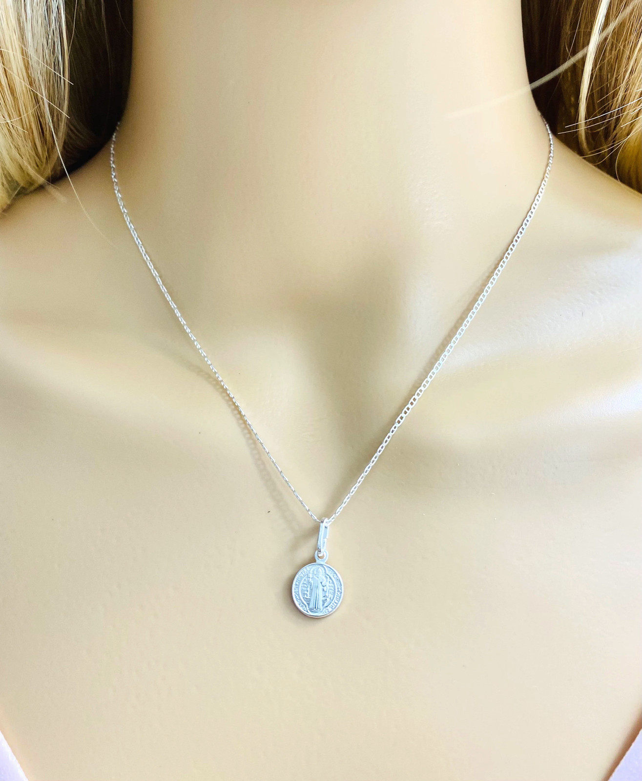 925 sterling silver Saint Benedict 10mm Pendant, 1.5mm Chain Necklace – P157