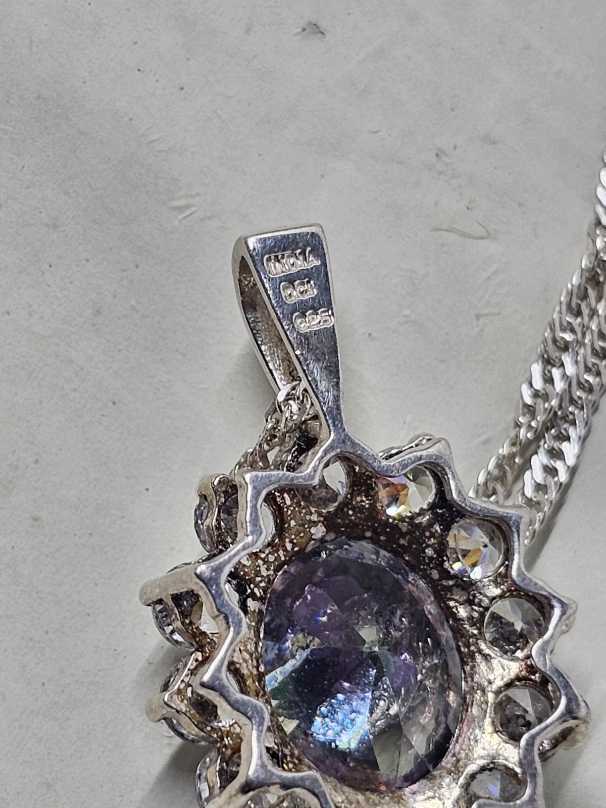 Mystic Topaz Pendant Necklace 925 Sterling Silver CZ Halo India 18″