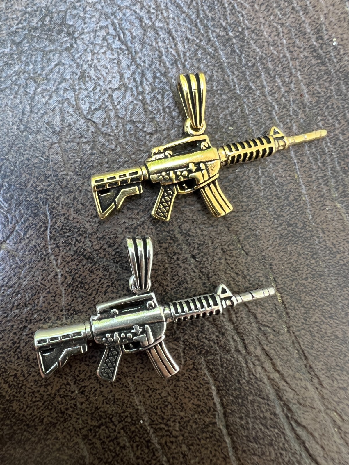 Real 925 Silver / 14k Gold Plated AR Gun Rifle Pendant Necklace Military Charm
