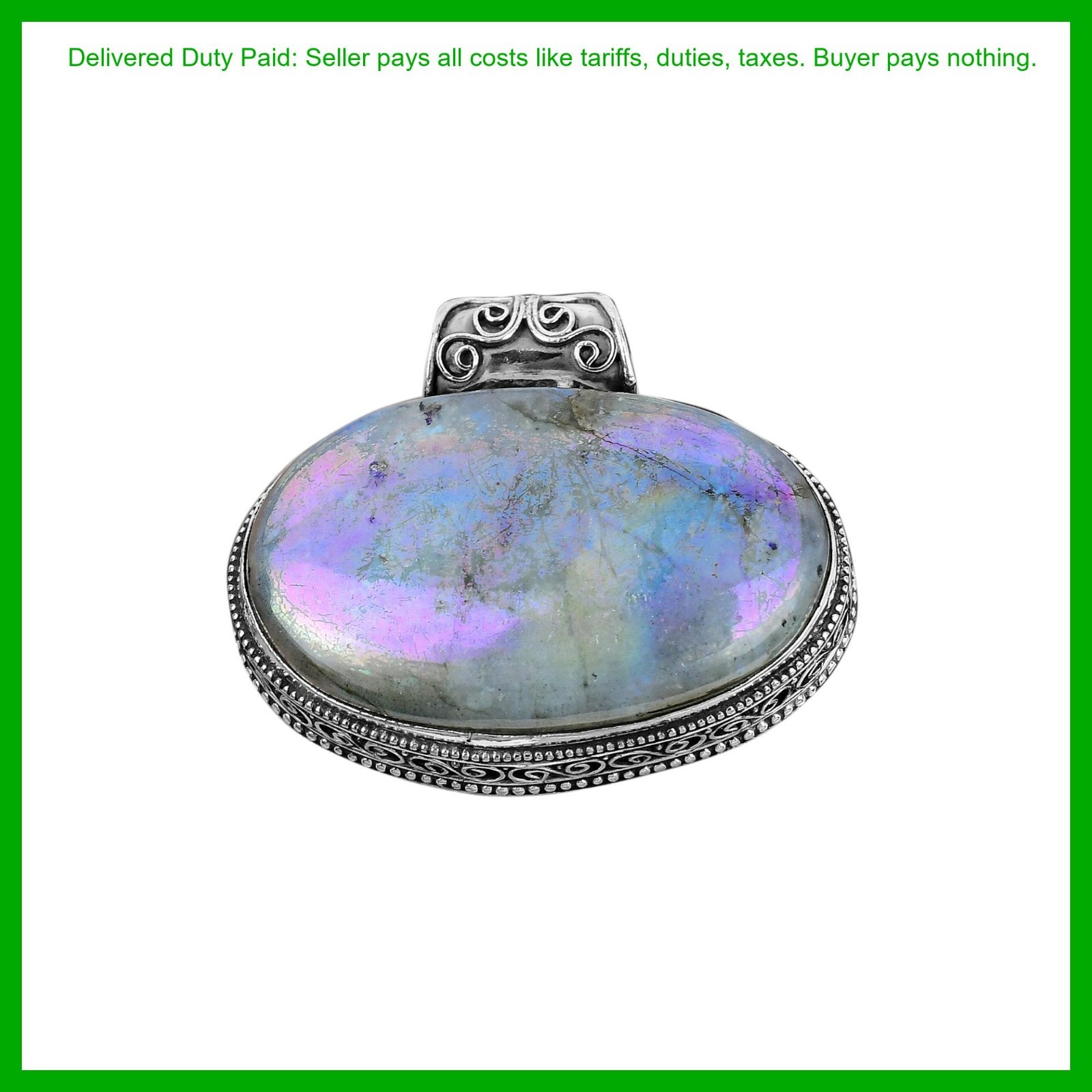 Mystic Fire Labradorite Gemstone New Vintage Bezel Pendant 925 Sterling Silver