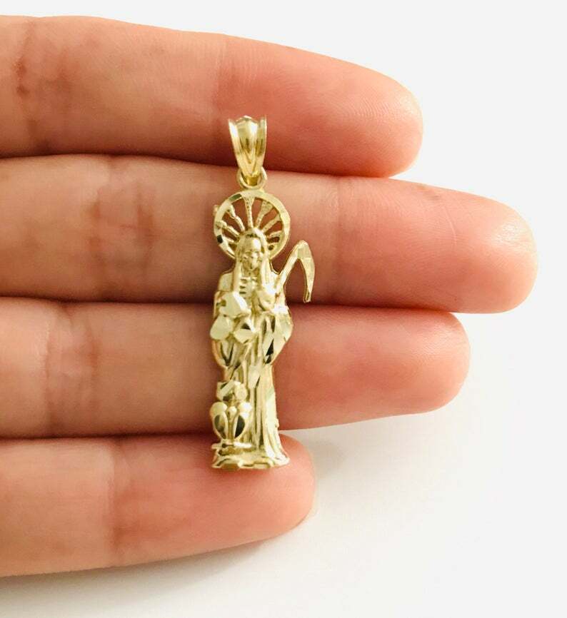 10K SOLID GOLD GRIM REAPER 1.3″ SANTA MUERTE PENDANT, 10K REAL GOLD – GP26
