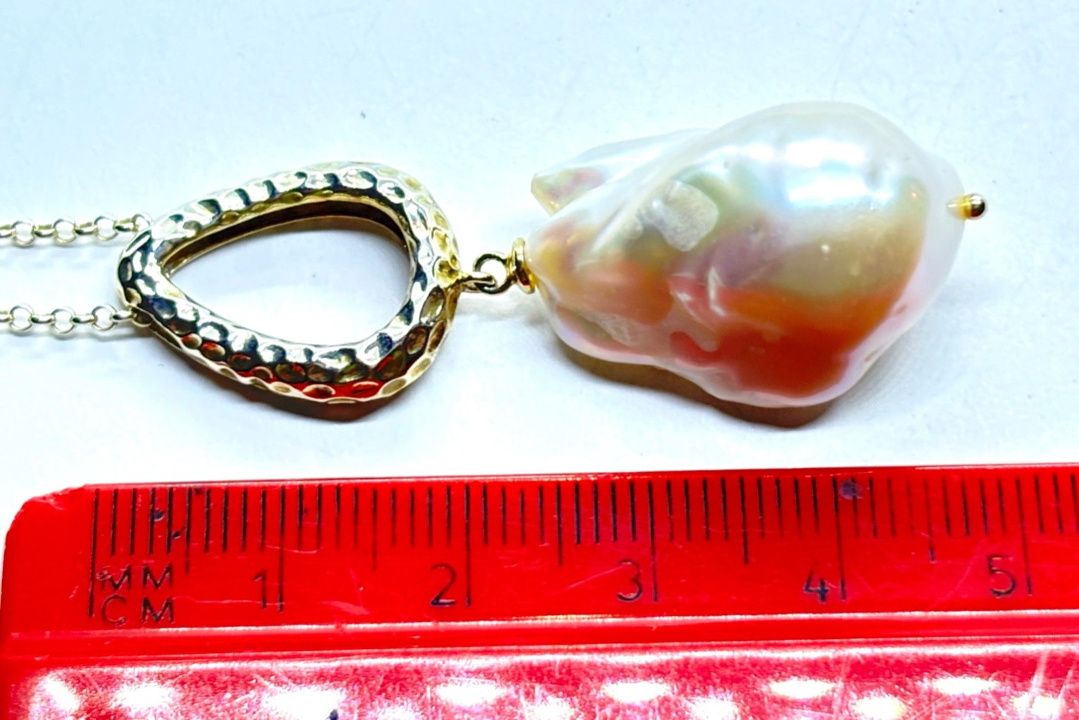 Sterling Silver Gilt Large Natural Baroque Pearl Pendant Necklace – 11.2 grams