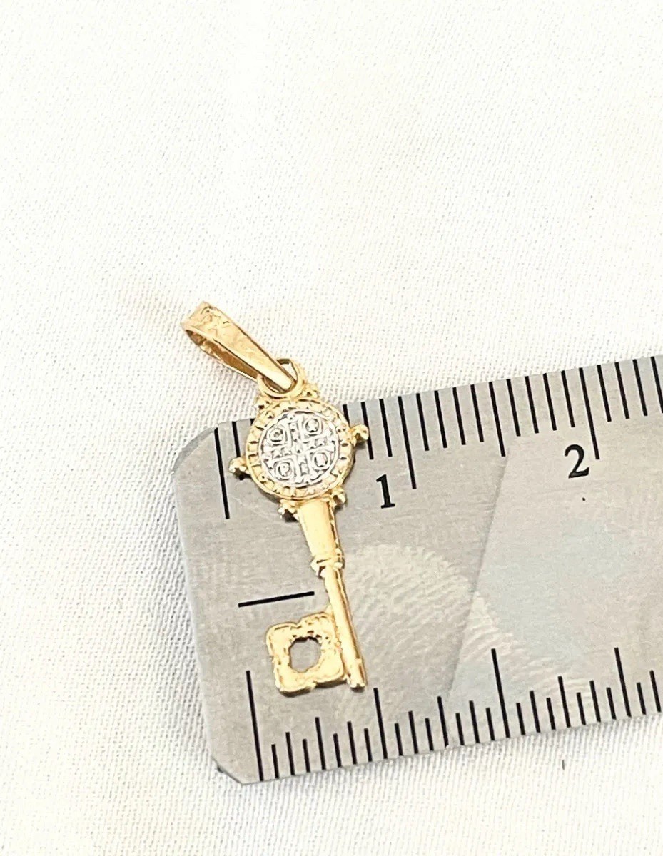 10k Yellow Gold Saint Benedict San Benito Key Pendant 2.4 Cm Made In MEXICO