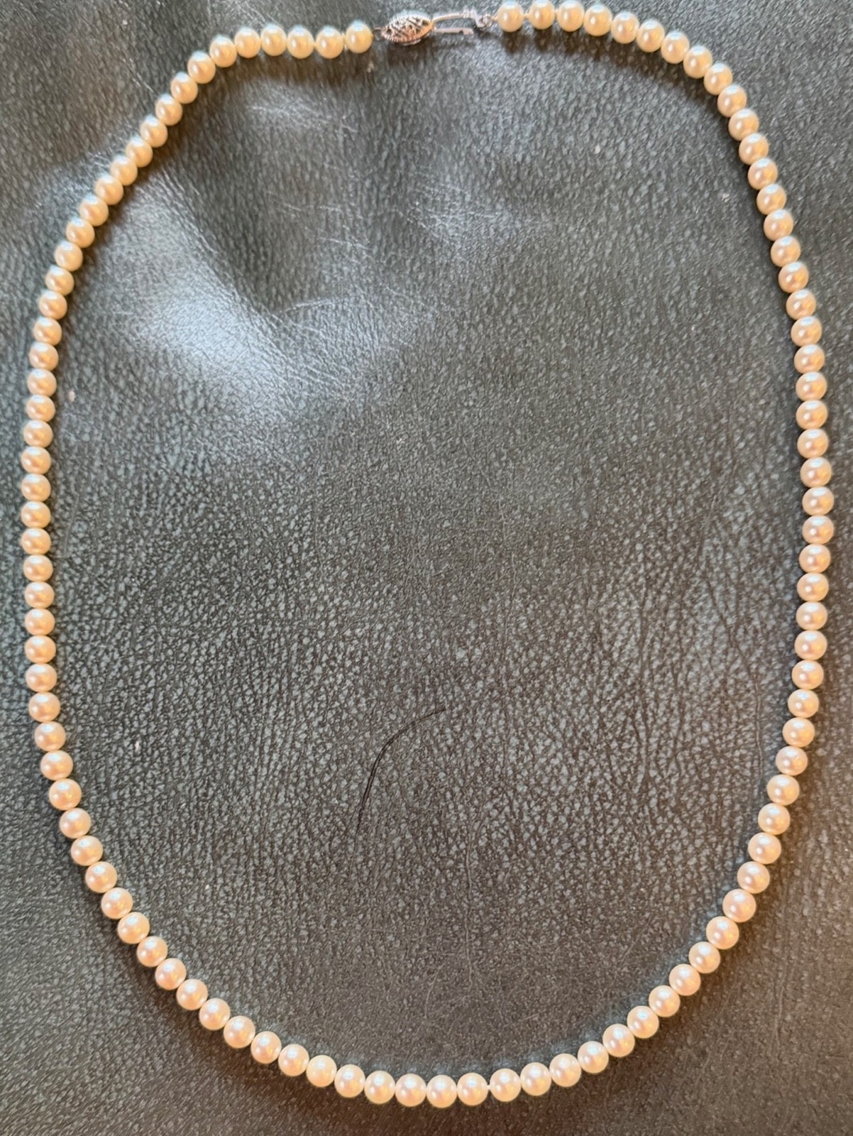 21.5″ Vintage Akoya Pearl Necklace with Silver Filigree Fishhook Clasp