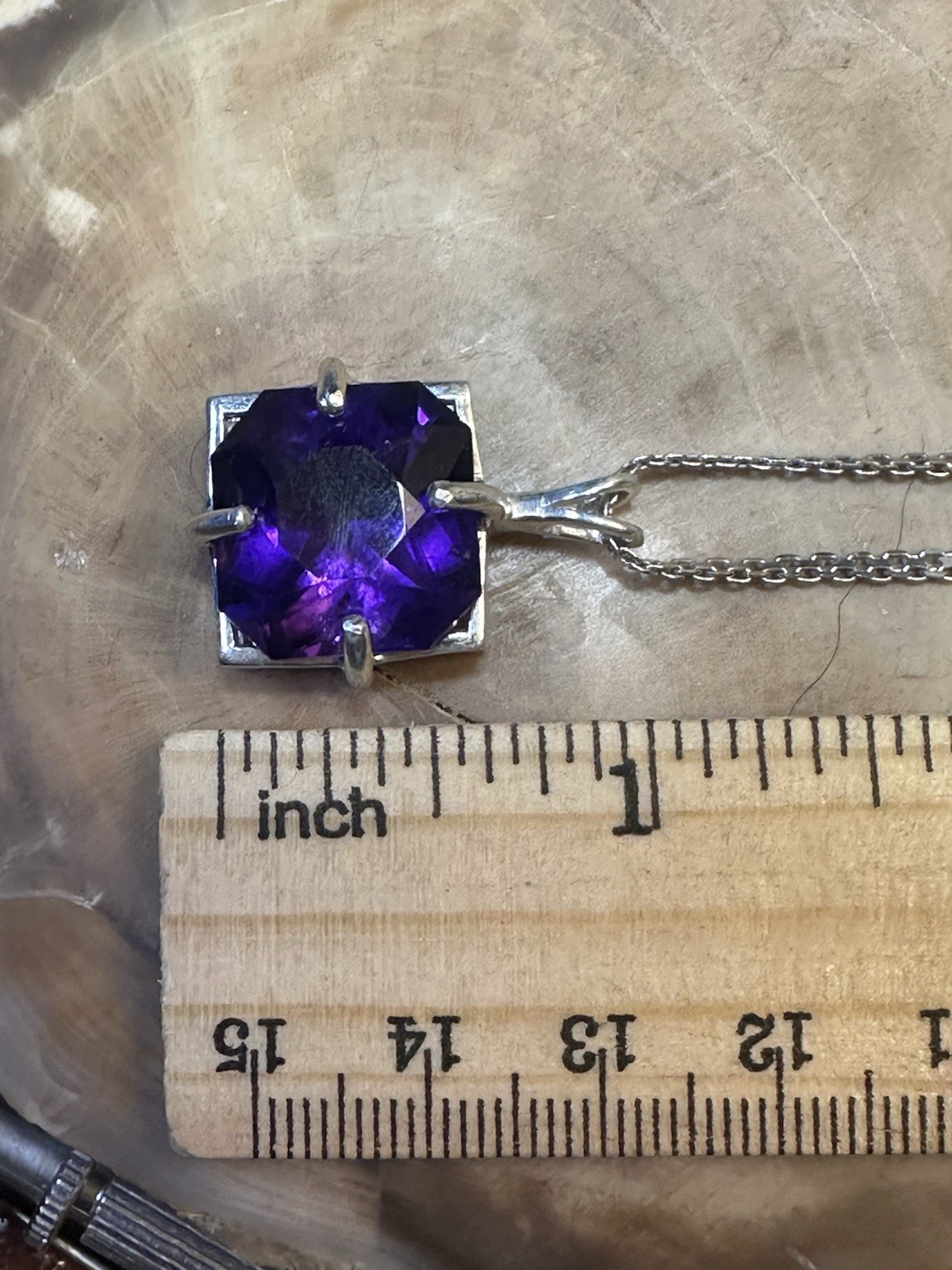 Natural Fancy Cut Zambian Amethyst 14.30 Ct 925 Sterling Silver Necklace 20 In