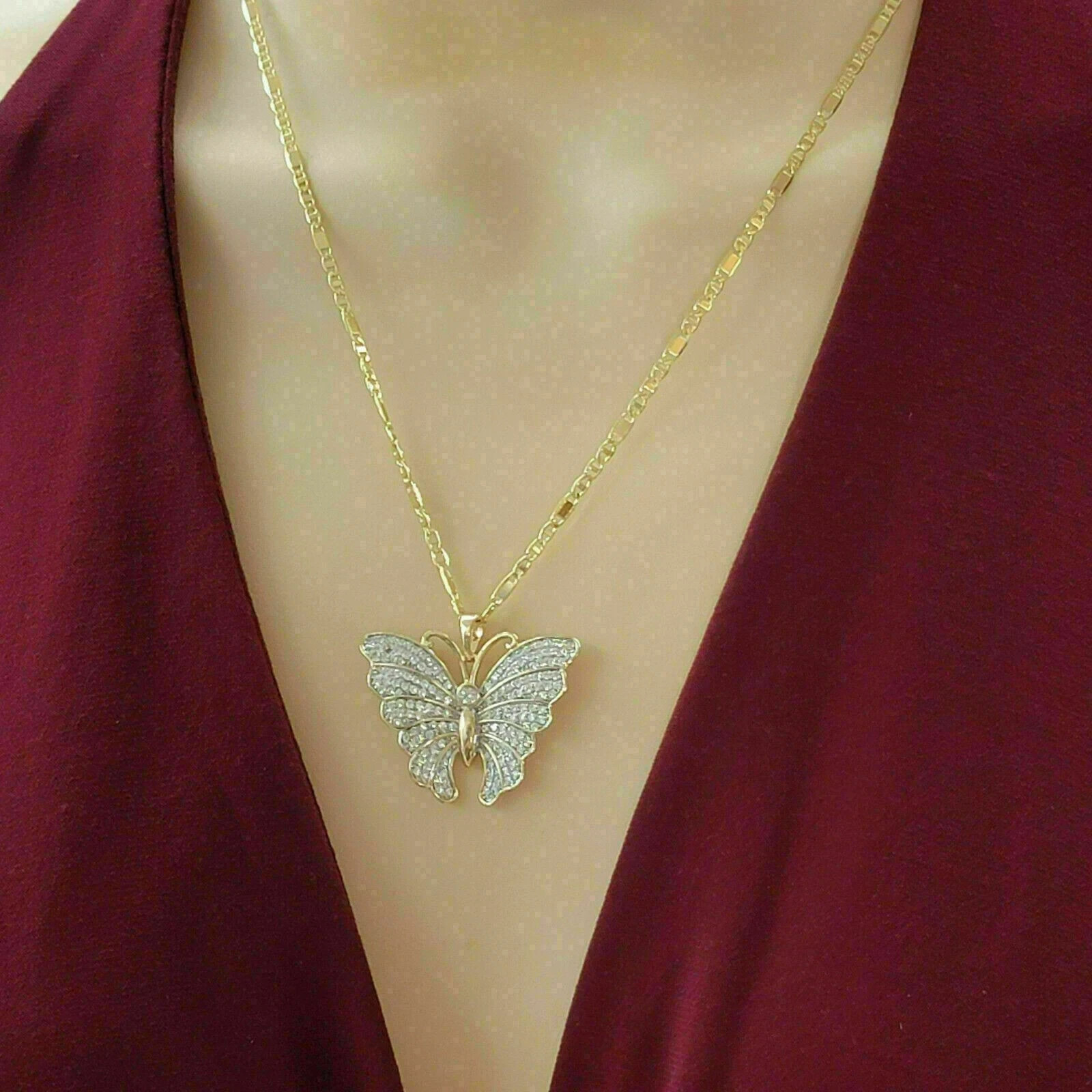 2Ct Round Cut Diamond Flying Butterfly Pendant 14K Yellow Gold Finish Free Chain