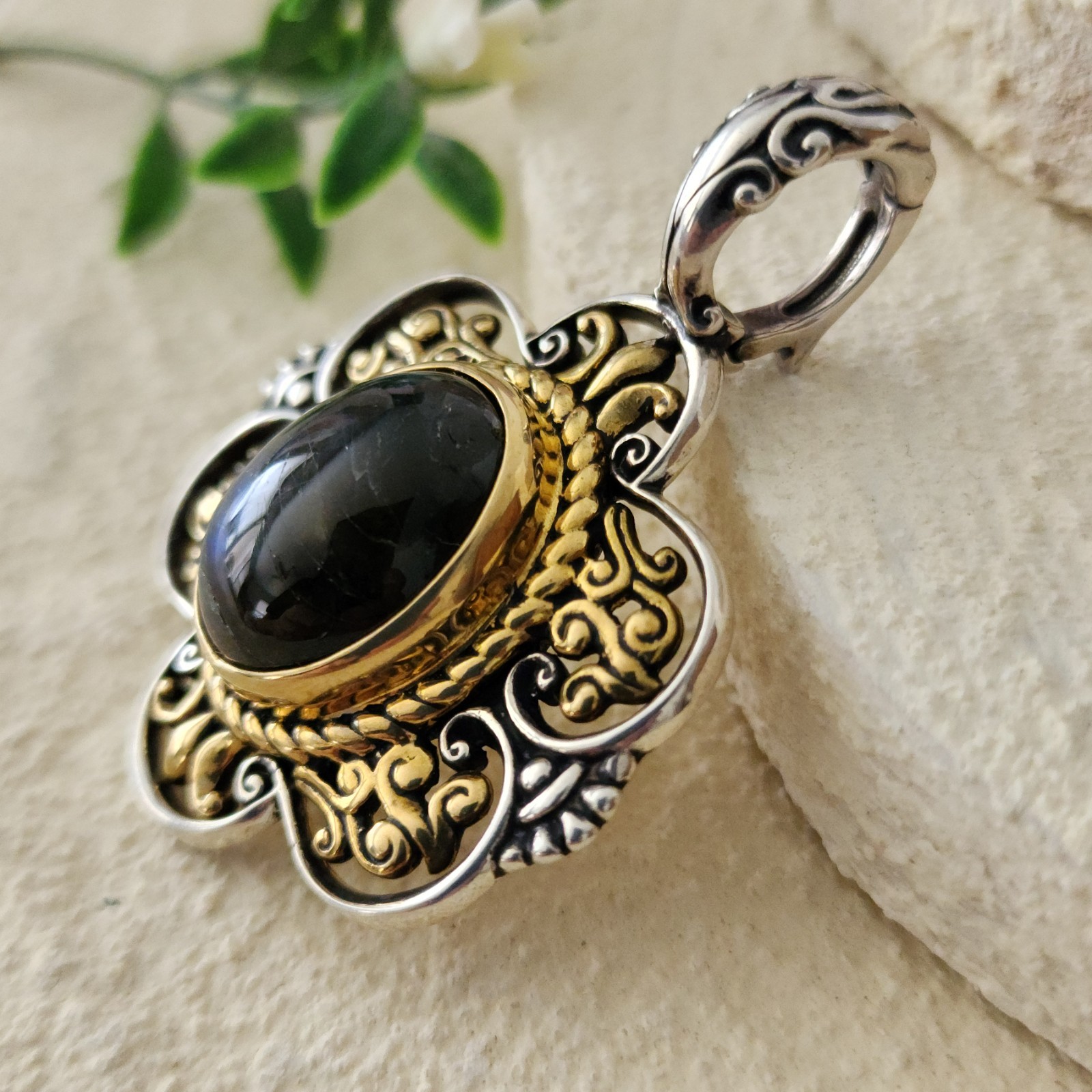 Carolyn Pollack 925 Sterling Silver & Brass Labradorite 2.25″ Enhancer Pendant