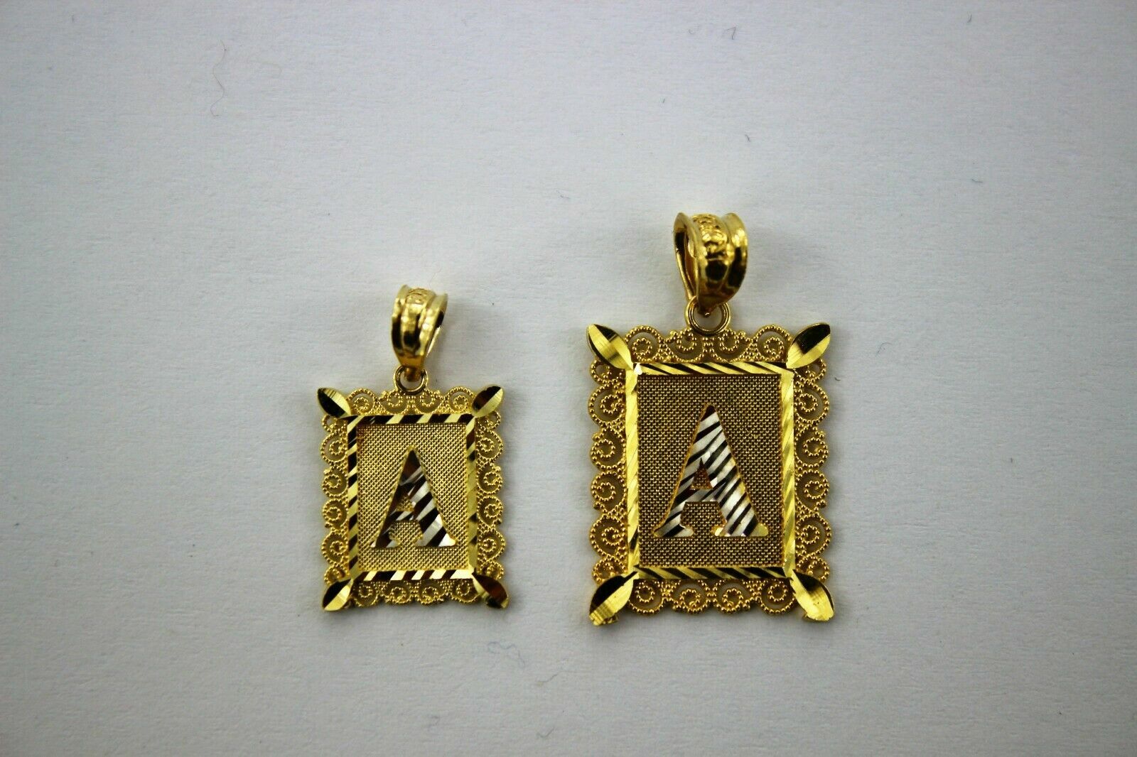 10K Gold Initial Pendant Charm Alphabet Plate Diamond Cut Boys Men Boys 2 Sizes