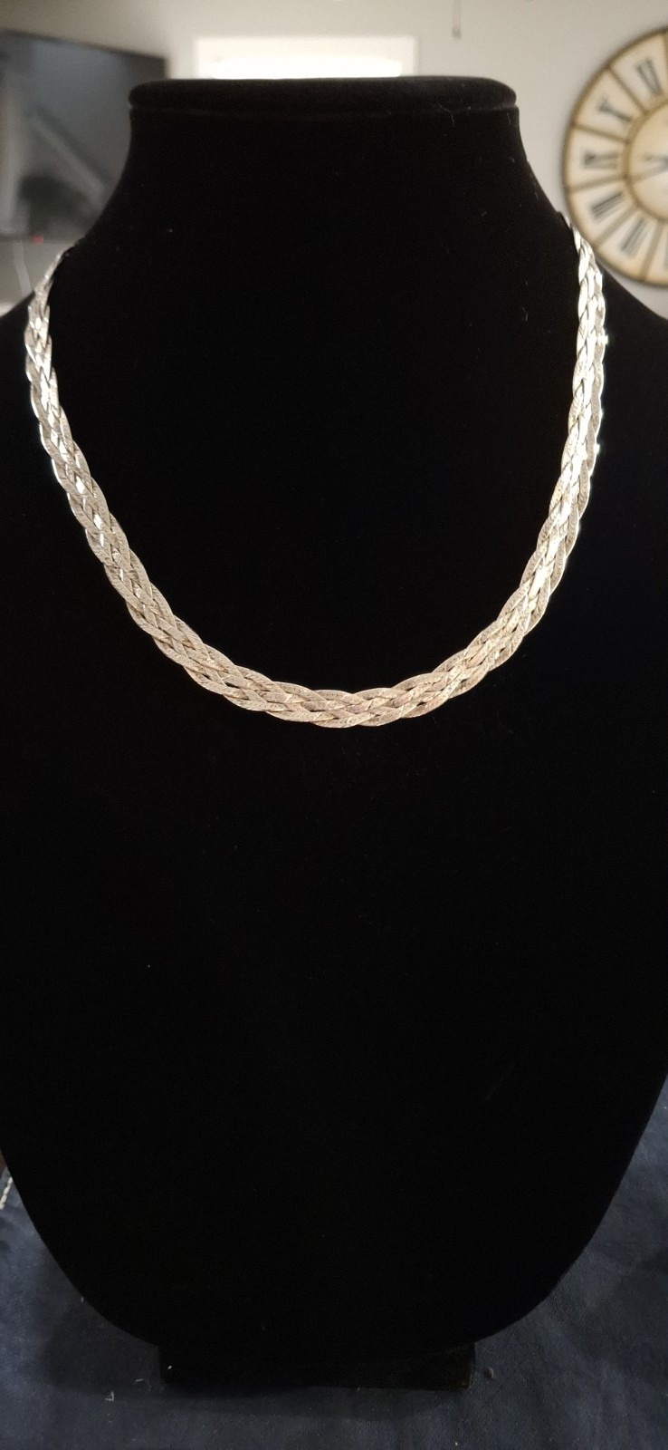 Silver Tone Braided Chain Necklace with Lobster Clasp No Stone Chain Style