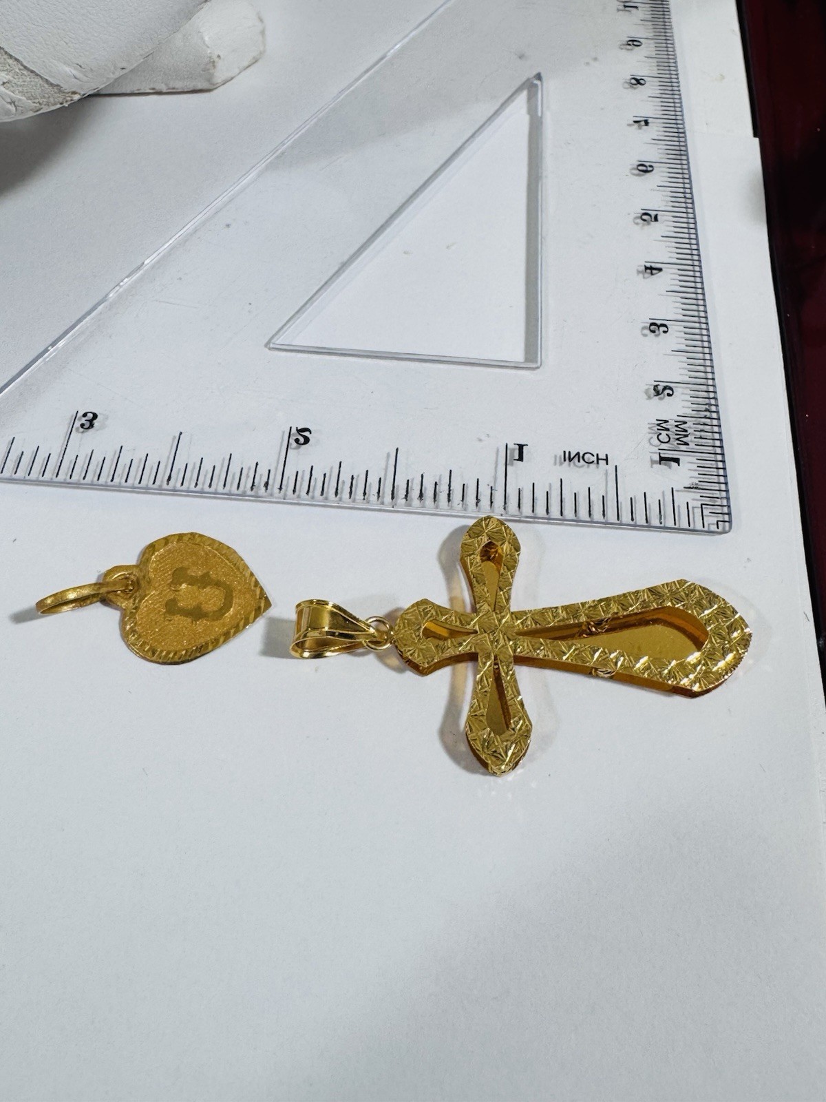 22K 916 Fine Real Gold Two Set U Heart & Cross Pendant 4.5g