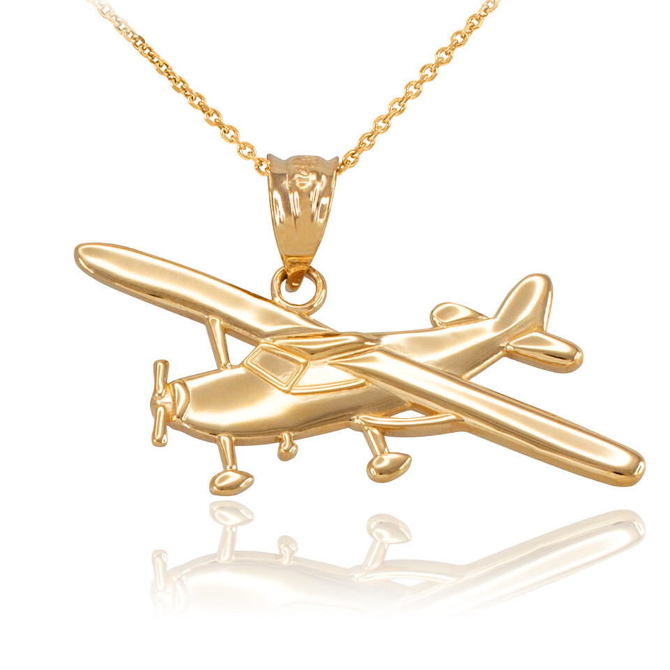 Solid Gold Airplane Pendant Necklace (Available in Yellow/Rose/White Gold)