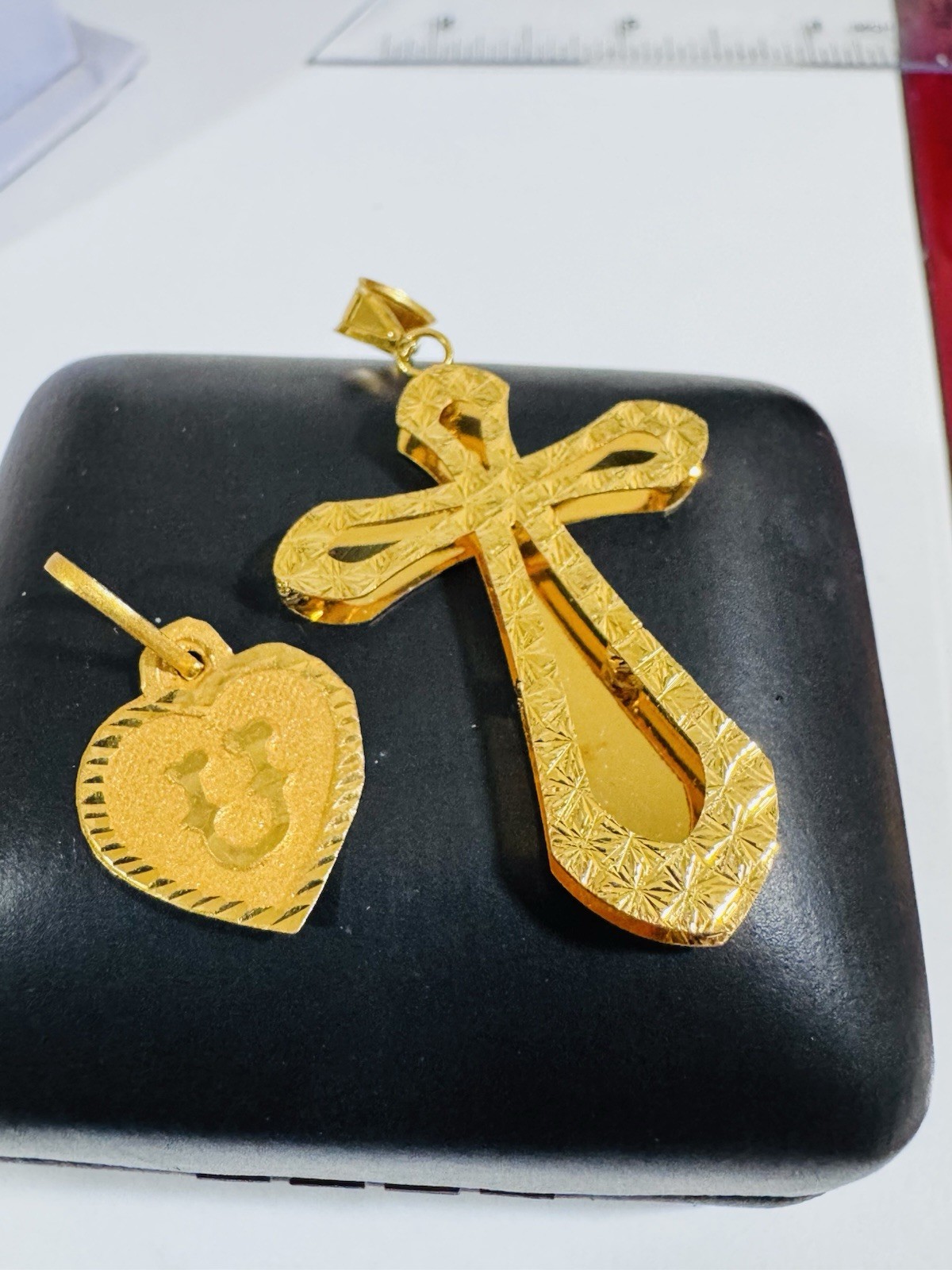22K 916 Fine Real Gold Two Set U Heart & Cross Pendant 4.5g
