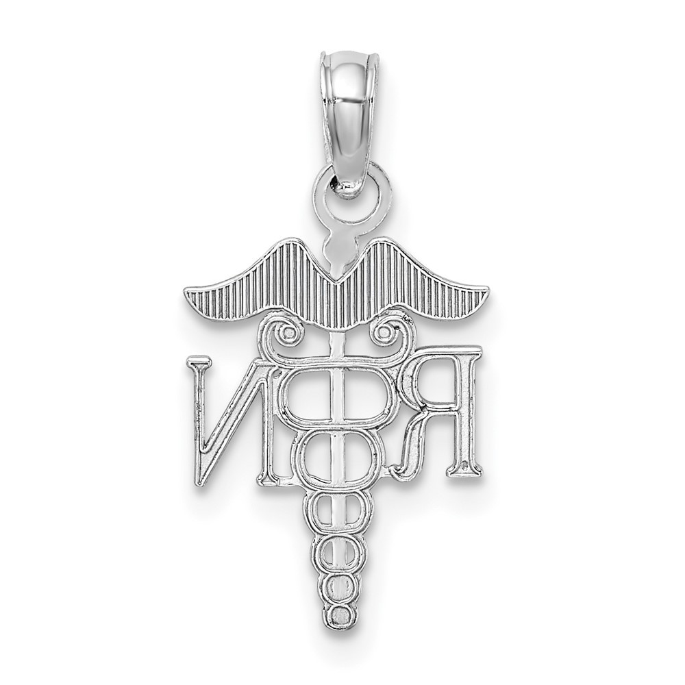 10K White Gold RN Caduceus Pendant 0.52gm L-19.4 mm, W-11.13 mm