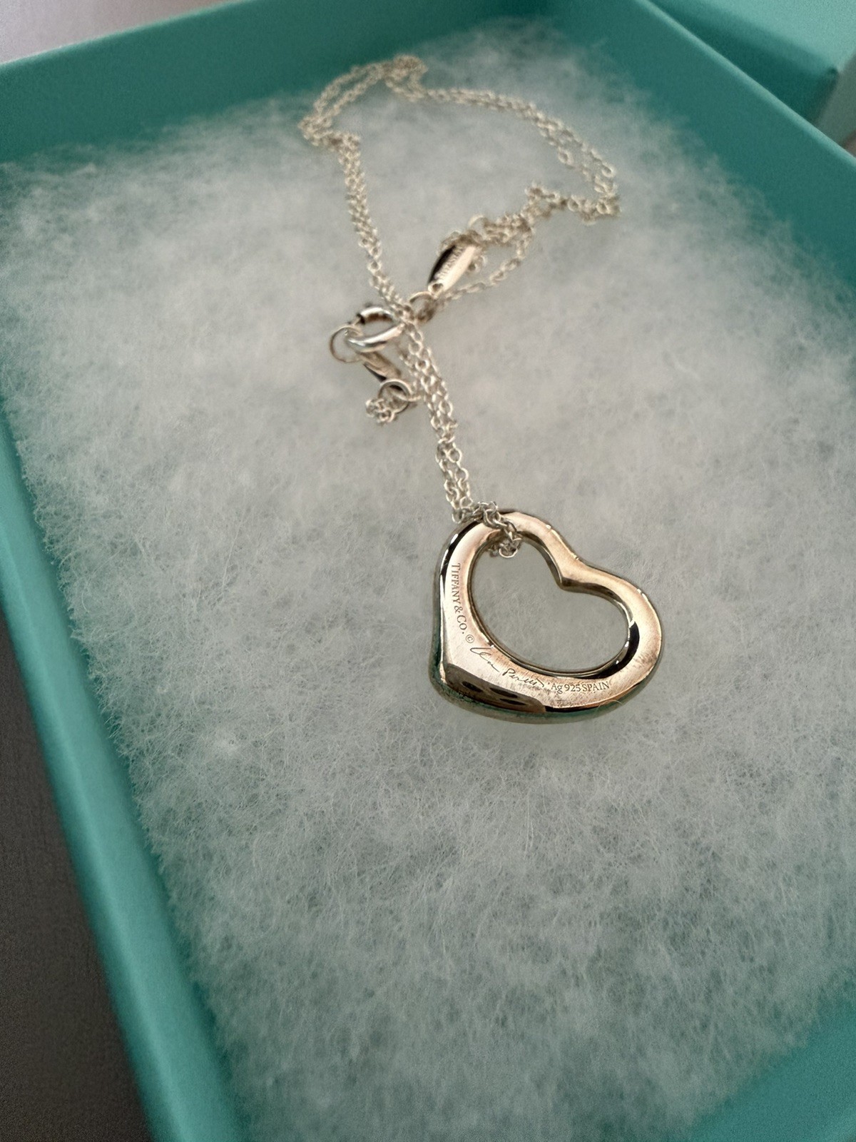 Tiffany & Co. Elsa Peretti 11mm Open Heart Pendant Necklace Sterling Silver 16″