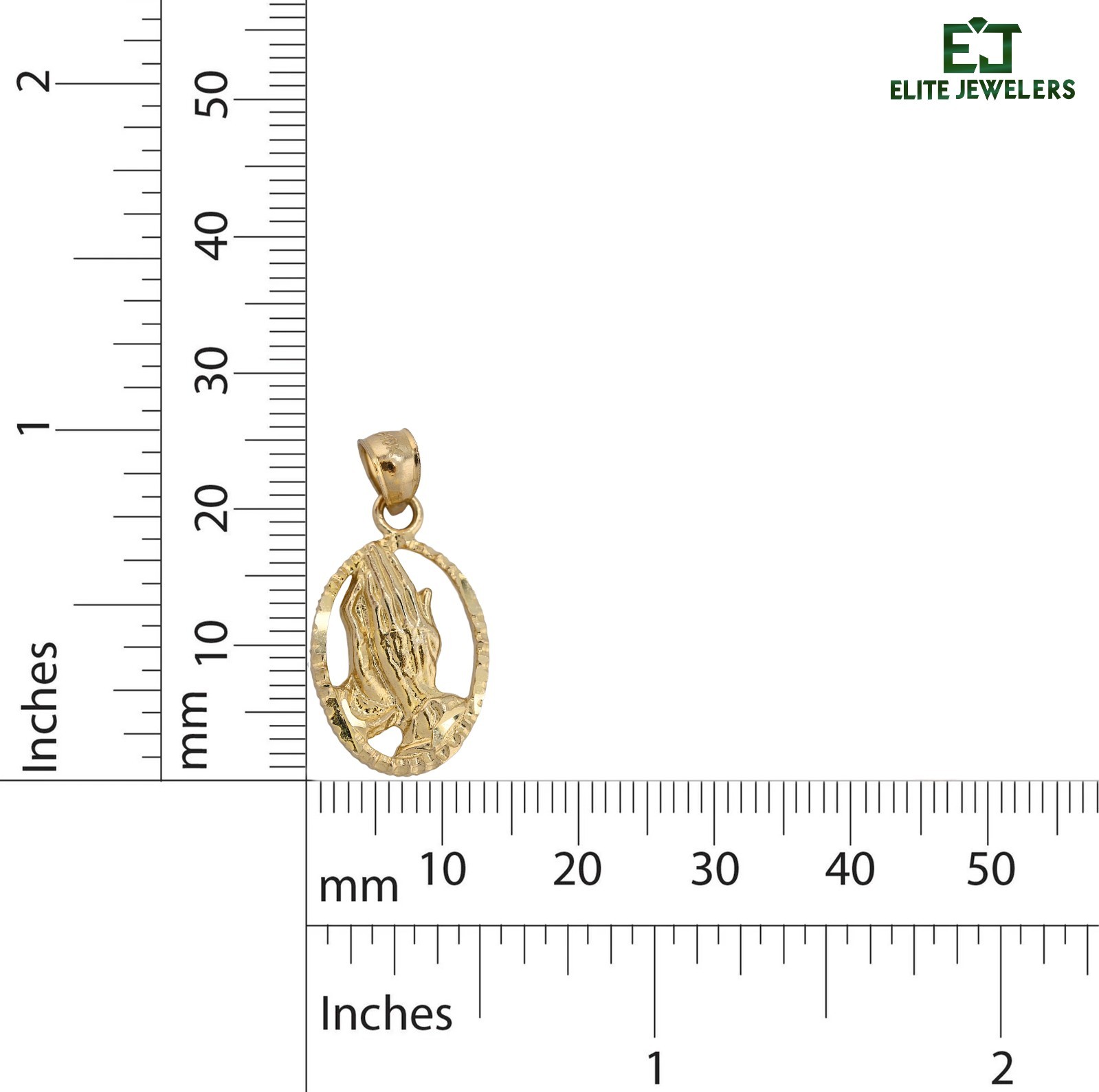 10k Yellow Gold Unisex Adults Praying Hands Pendant Religious 1.9g Charm