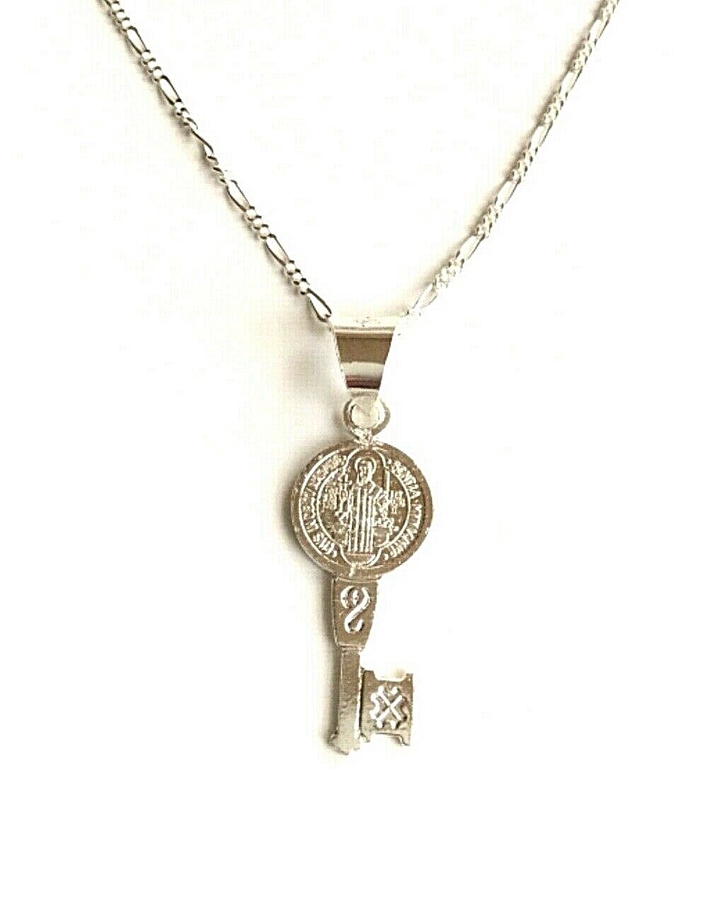 STERLING SILVER SAINT BENEDICT KEY 18″/CADENA DE SAN BENITO LLAVE 18″ – 32x11mm