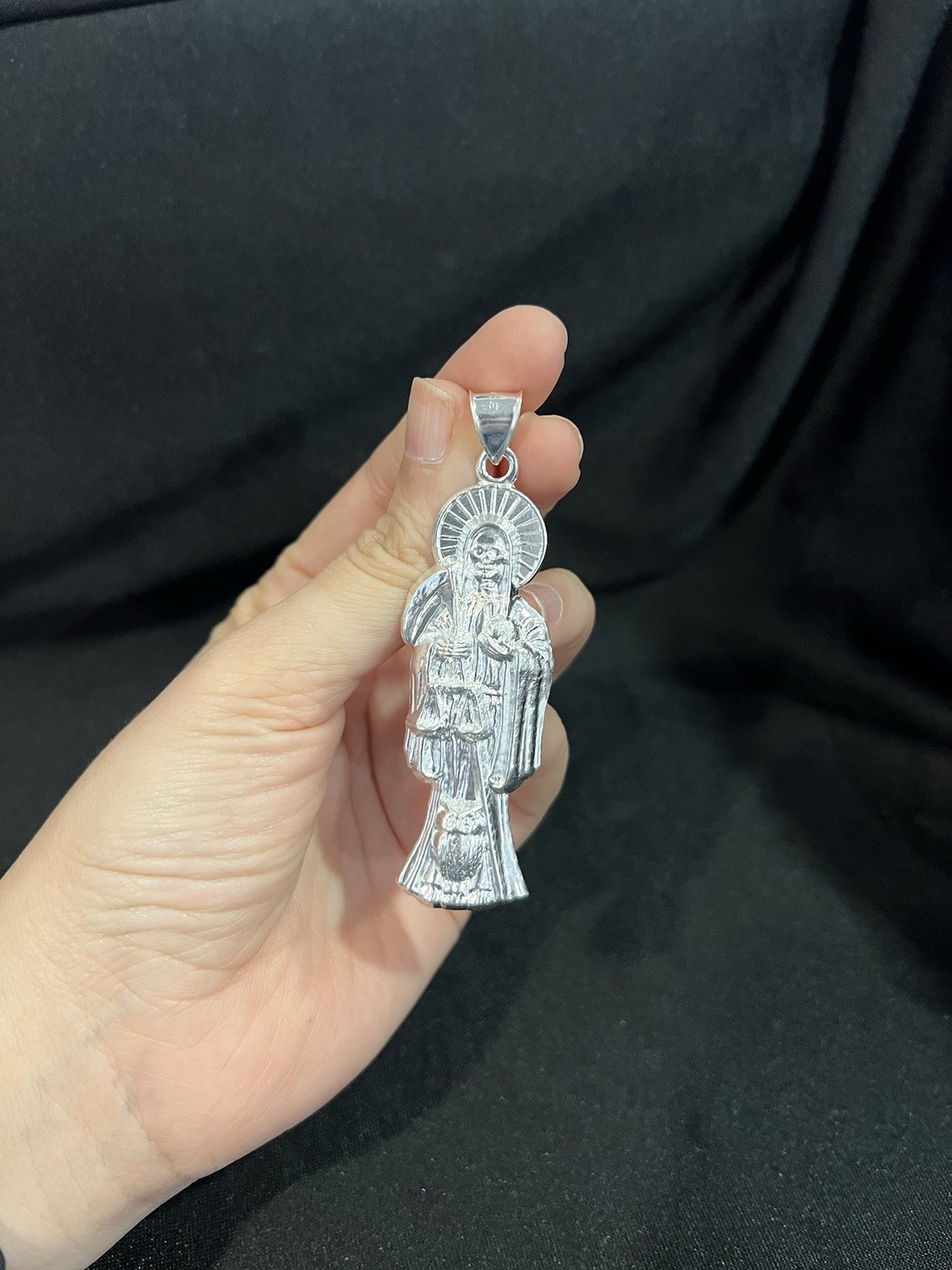 925 Sterling Silver Men’s Womens Big Santa Muerte Grim Reaper Holy Death Pendant