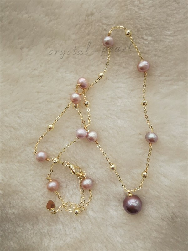 Stunning 20 ” AAA+ south sea NATURAL purple PEARL NECKLACE 14K