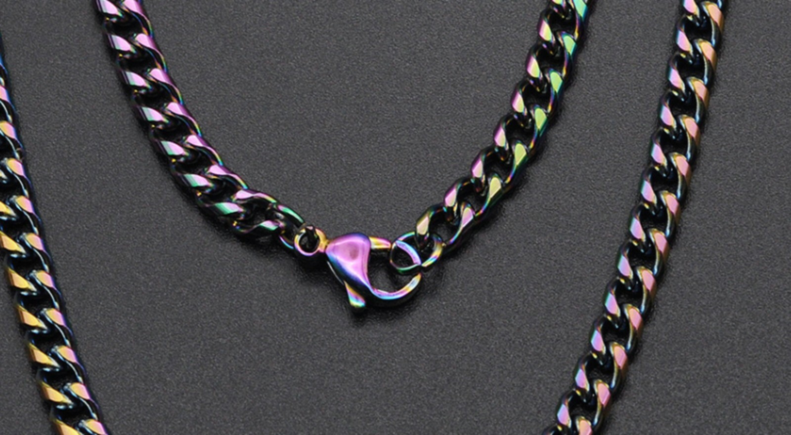 18″ to 26″ 3mm Stainless Steel Rainbow Curb Chain Necklace Colourful STCr3RW UK