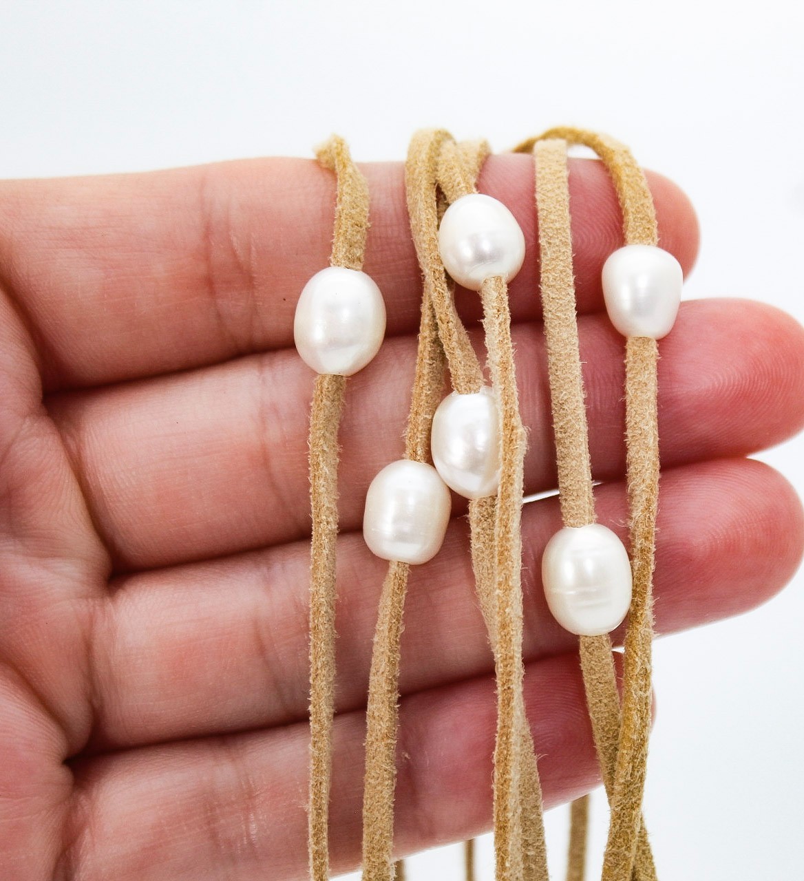 Minimalist Freshwater Natural Pearl Leather Wrap Long Necklace 52″