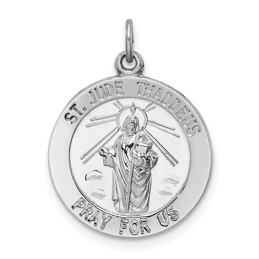 Sterling Silver Rhodium-plated Saint Jude Thaddeus Medal Pendant 1.8gm L-26 mm