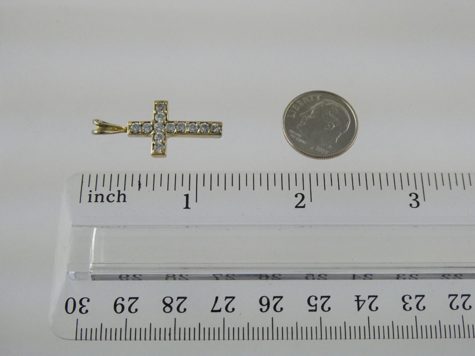 Ross Simons Gold Gilt Sterling Silver and White Crystal Cross Pendant 2.3 Grams