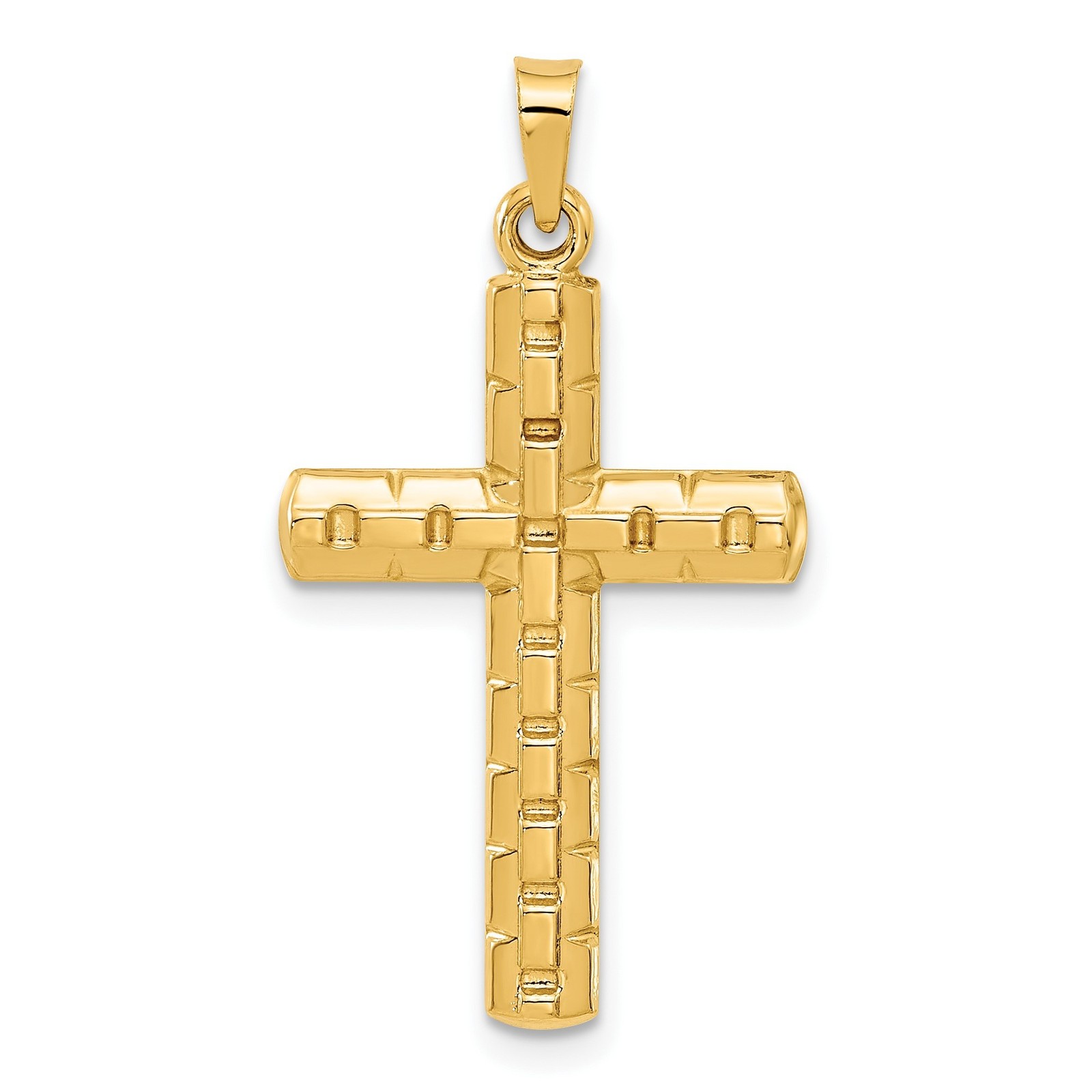 14k Yellow Gold Mens Cross Pendant Brick Design Christian Religious Jewelry Fait