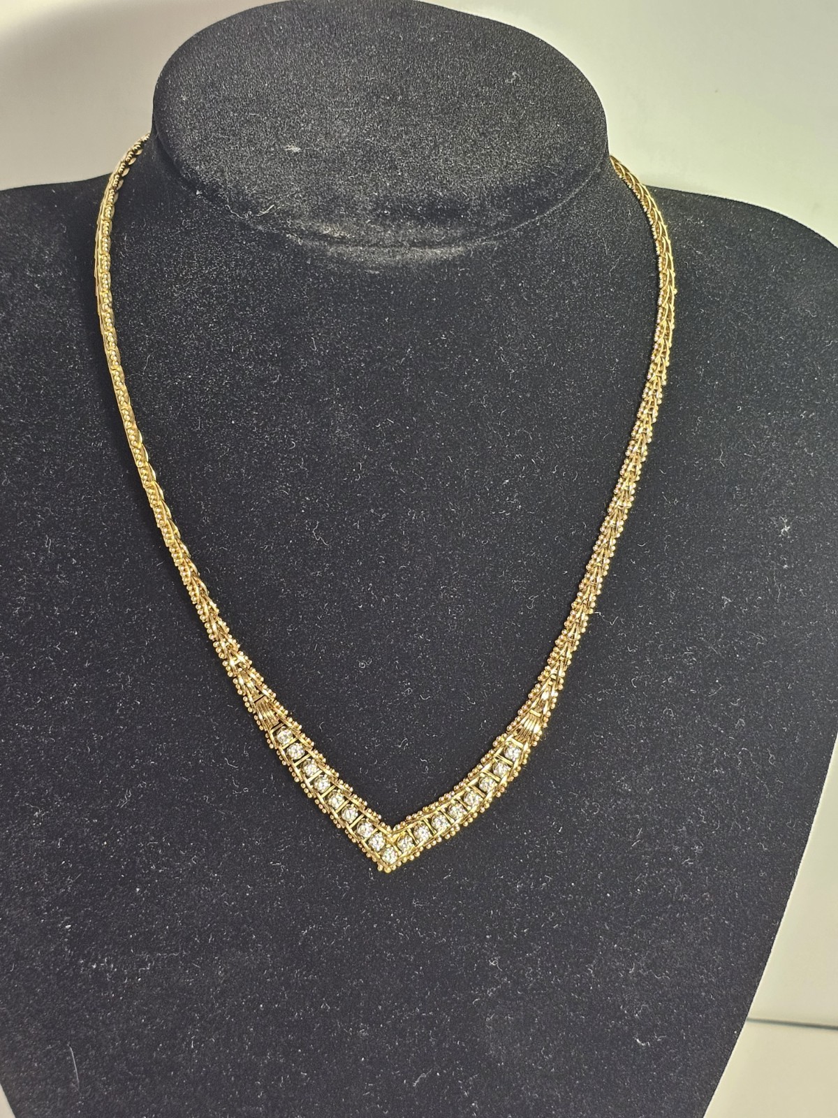 VINTACE 14KT Y/G 14KT DIAMOND V NECKLACE W 17 3PT DIAMONDS 16″ – 24 GRAMS