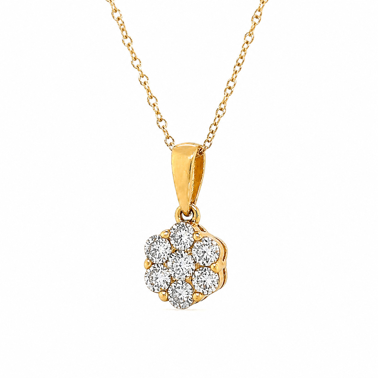 0.50 cttw Natural Diamond Illusion Pendant Necklace, 14KY Adjustable Chain