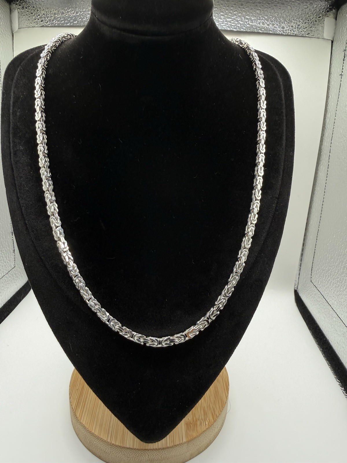 4mm Solid Sterling Silver 925 Byzantine Chain 22” Handmade High Polish