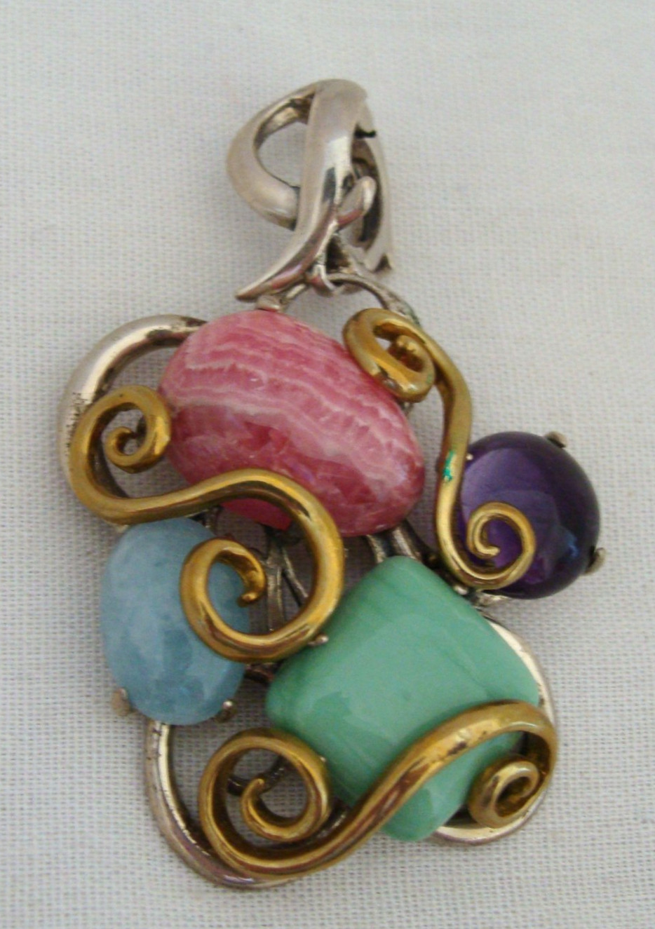 Carolyn Pollack Relios Sterling Silver Brass And Multi-Stone Pendant