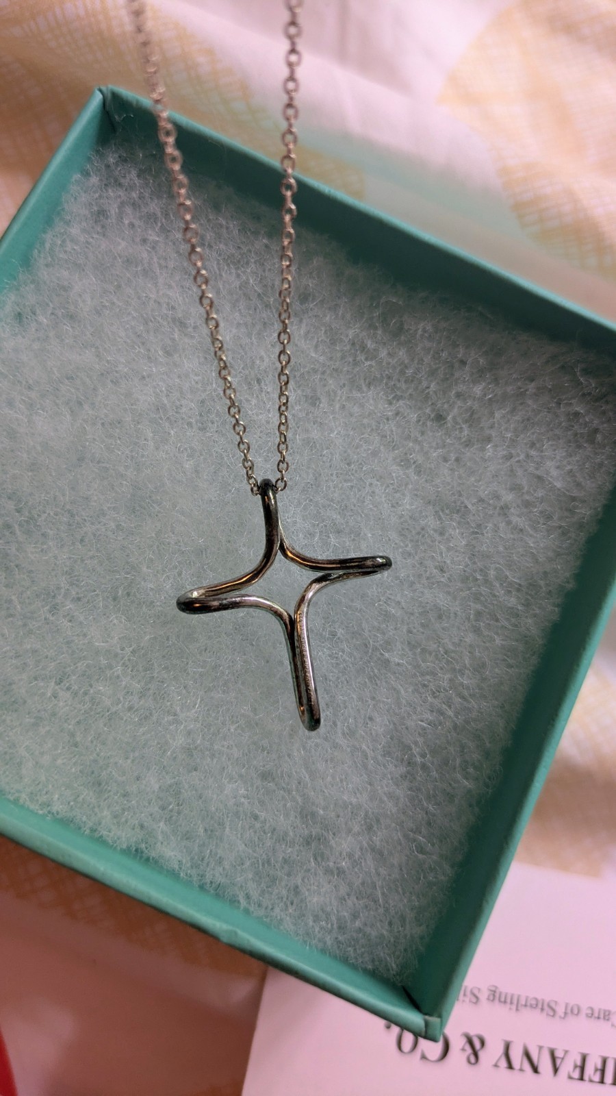 Authentic Vintage Tiffany & Co Elsa Peretti Silver Infinity Cross Necklace Box