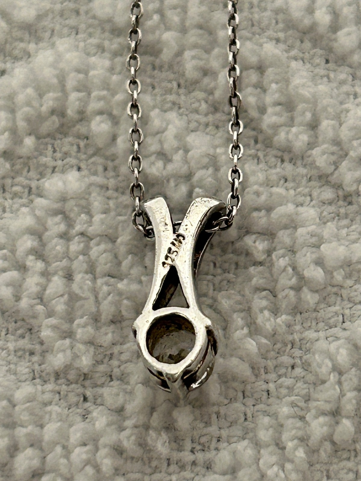 Sterling Silver 925 Chain Necklace Pendant w/ White/Colorless Faux Stone 19.25″