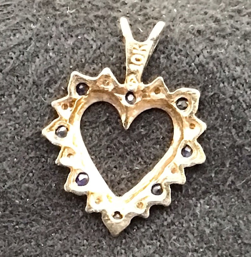 Unbranded Diamond And Sapphire 10k Yellow Gold Heart Pendant .89 Grams
