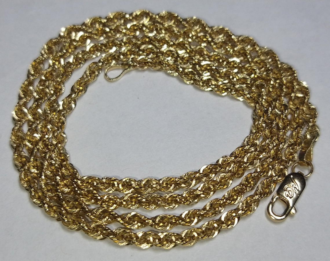 14k gold 2.25mm hollow diamond-cut rope chain necklace 2.37 grams – 18.75″