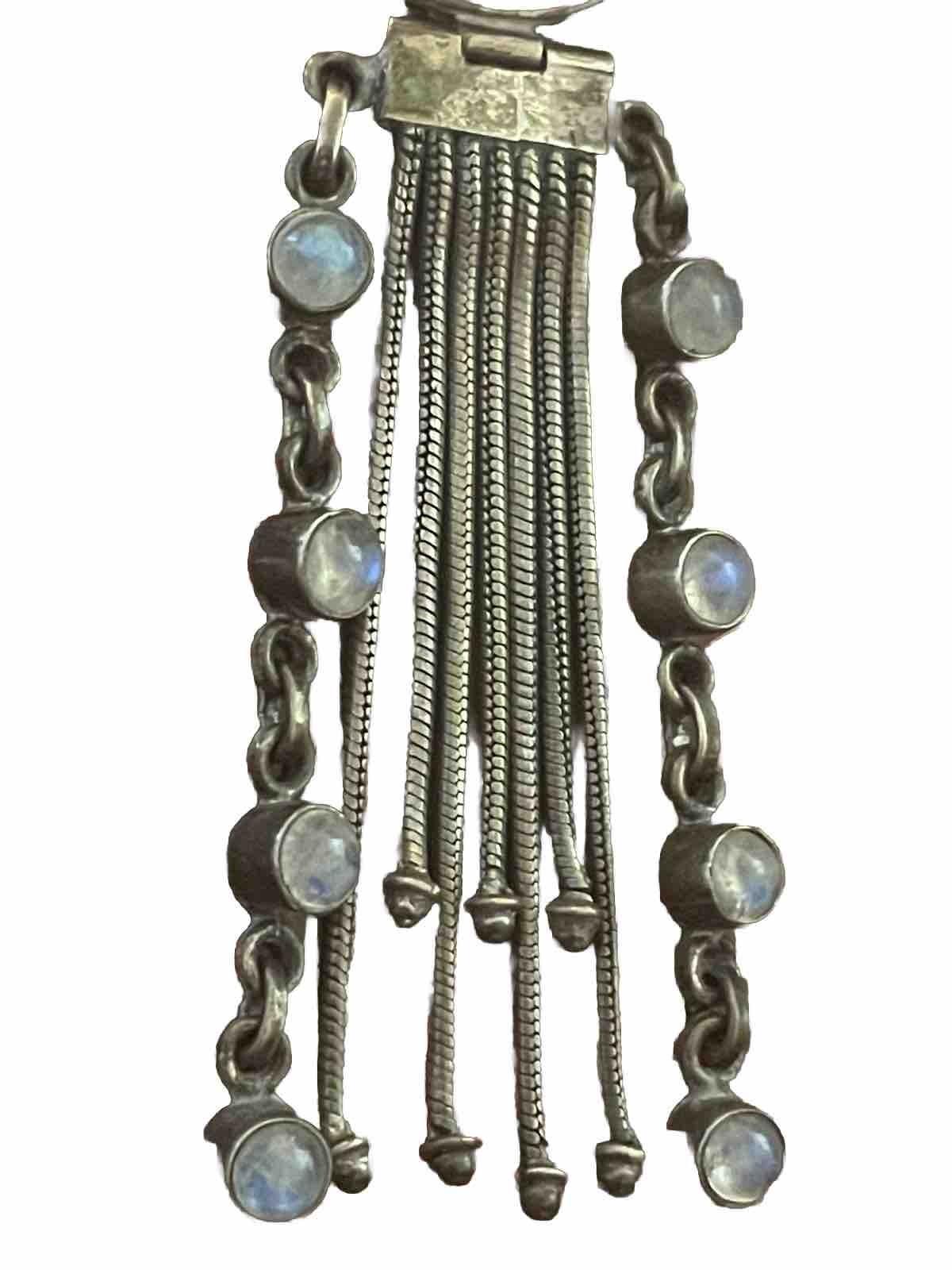 Sterling Silver 925 Necklace & 4 Inch Pendant Rainbow Moonstone Dangle Tassel