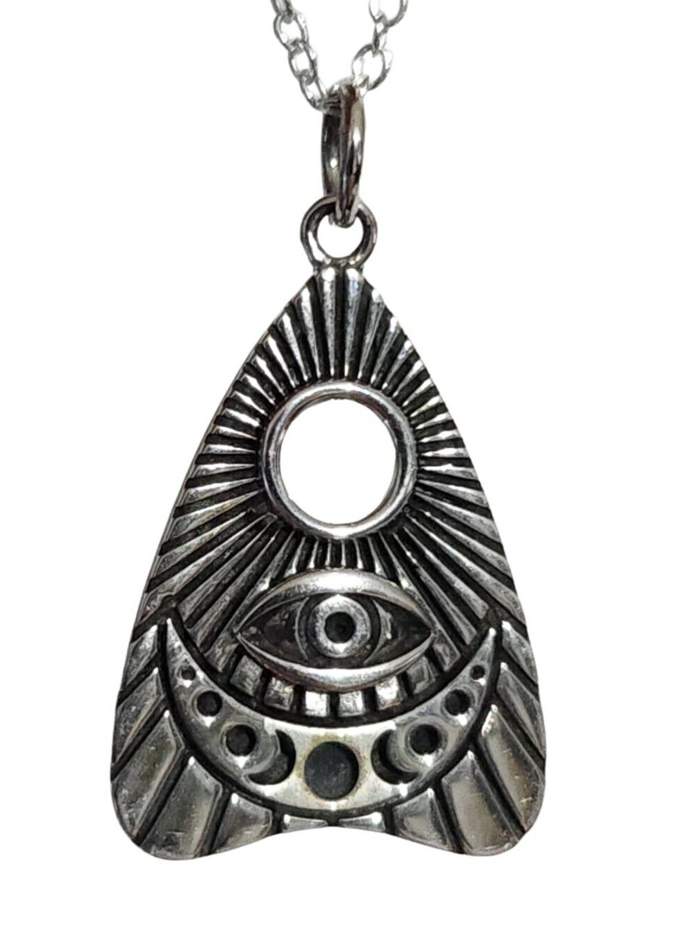 Ouija Necklace Pendant 18″ Chain 925 Silver All Seeing Eye Spiritualist Occult