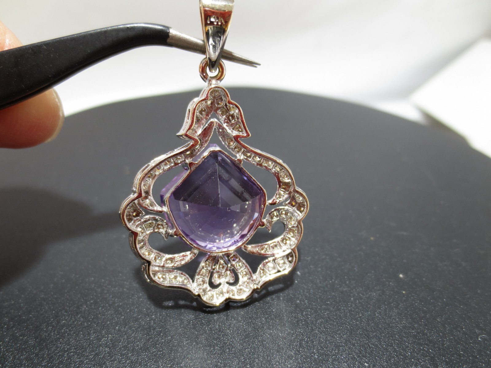 ESTATE 14K WG NATURAL AMETHYST & DIAMOND PENDANT 10.64 grams (A18582-1)
