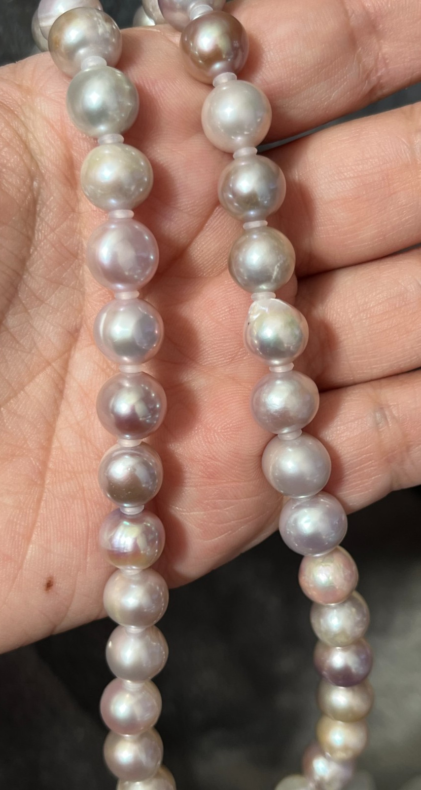 9.5-10.3mm Metallic Lavender Freshwater Pearl Necklace 45cm Solid Nacre S925