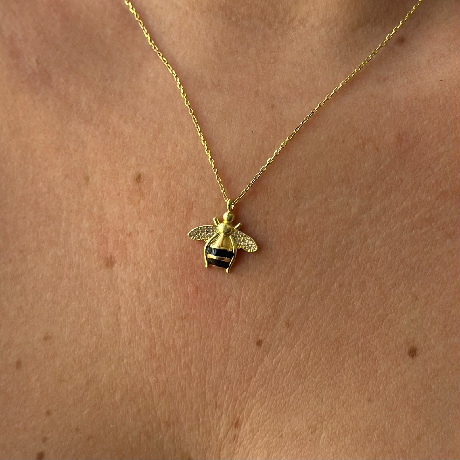 14k Gold Lab-Created Diamond Honey Bee Pendant Necklace for Women Her Jewelry