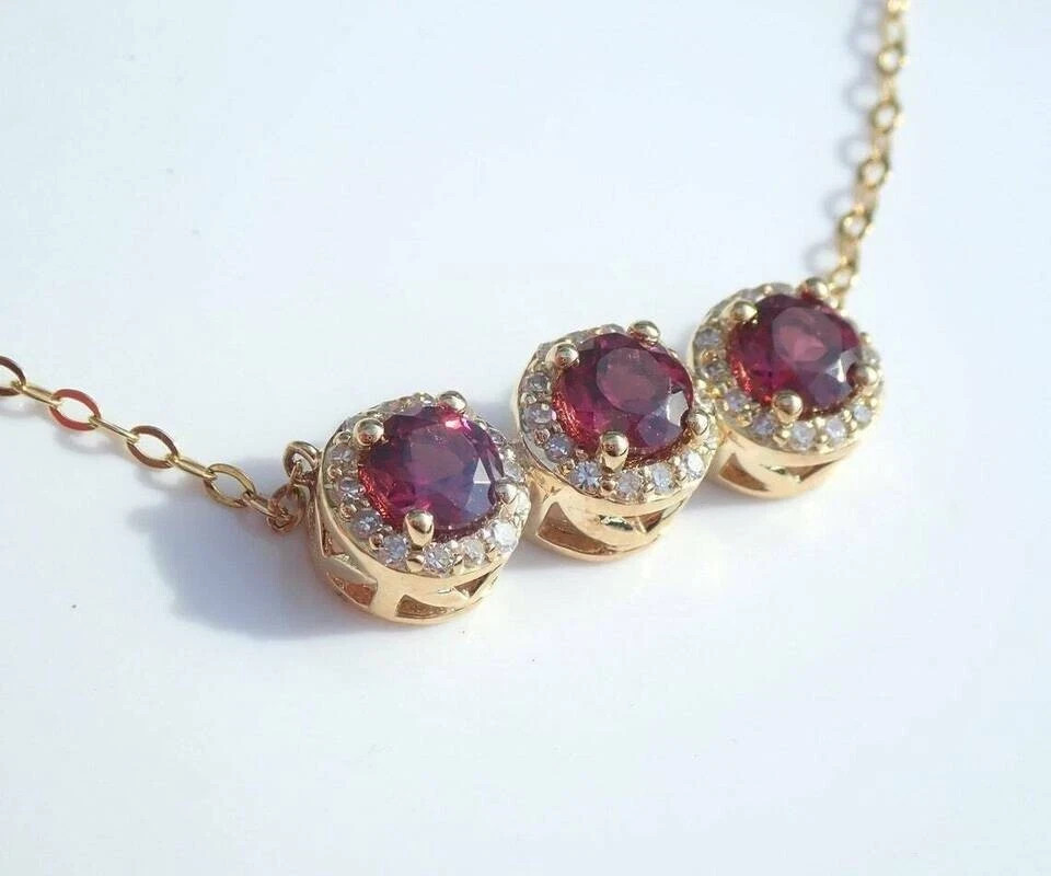 2.70Ct Round Cut Red Ruby Bar Women’s Pendant 14K Yellow Gold Finish Free Chain