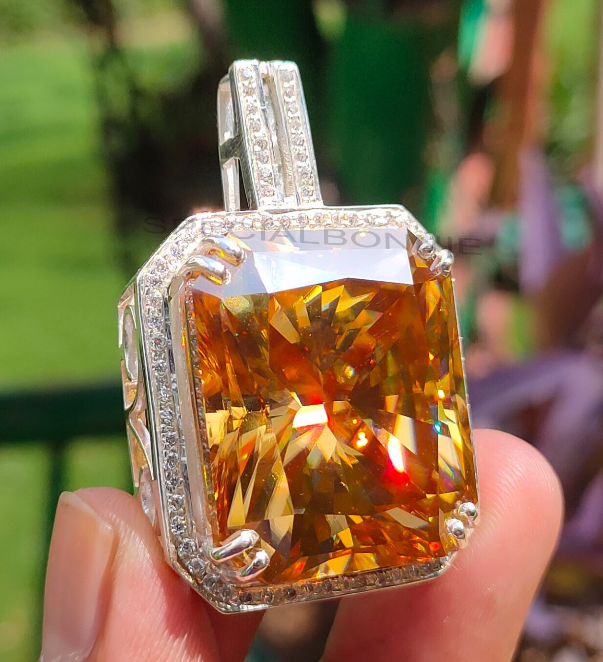 HUGE 82.50 Certified Champagne Diamond Solitaire Pendant- FREE Diamond Studs