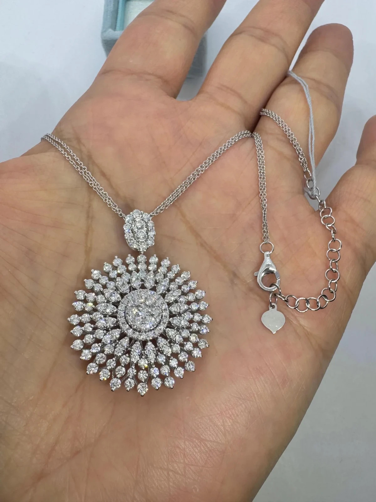 Gorgeous 4Ct Round Moissanite Statement Starburst Pendant 14k White Gold Plated